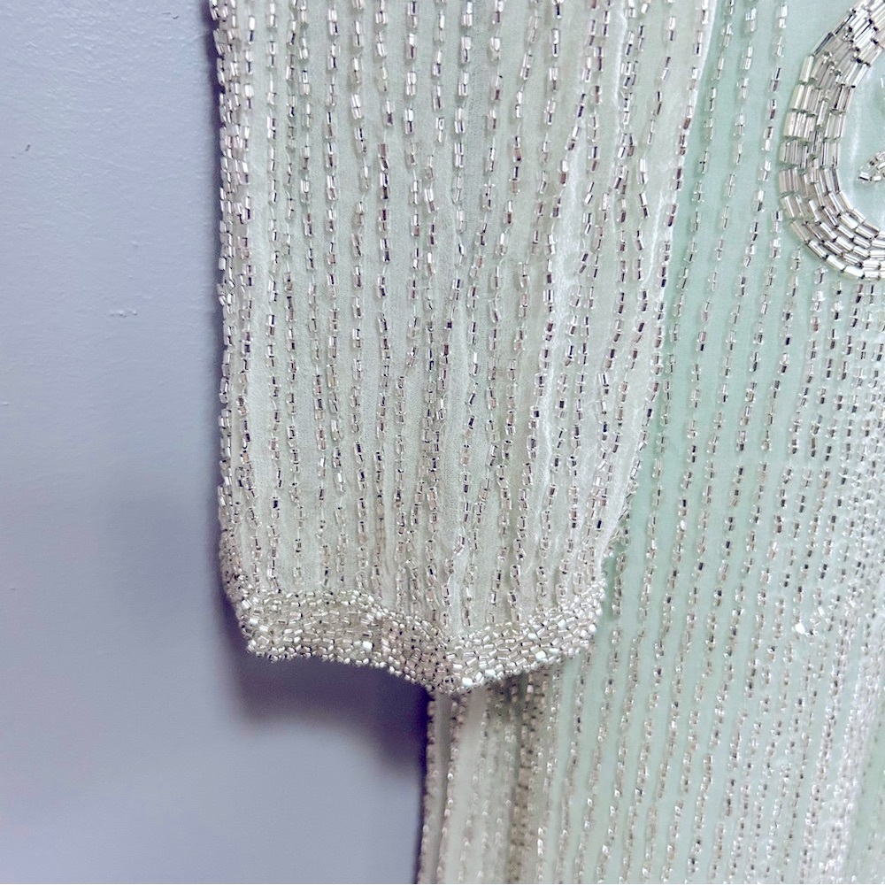 ❌SOLD He-Ro Industries |Vintage 100% Silk Mint Green Fancy Beaded Dress Size 10 - Picture 8 of 16